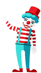 der Clown erklärt den Patienten Finger Zirkus